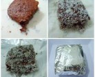 Bolo gelado de chocolate embrulhado em papel alumínio