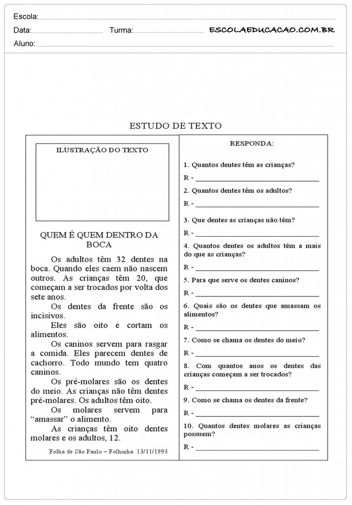 Dicas de Atividades de Português 4° Ano Interpretação de Texto