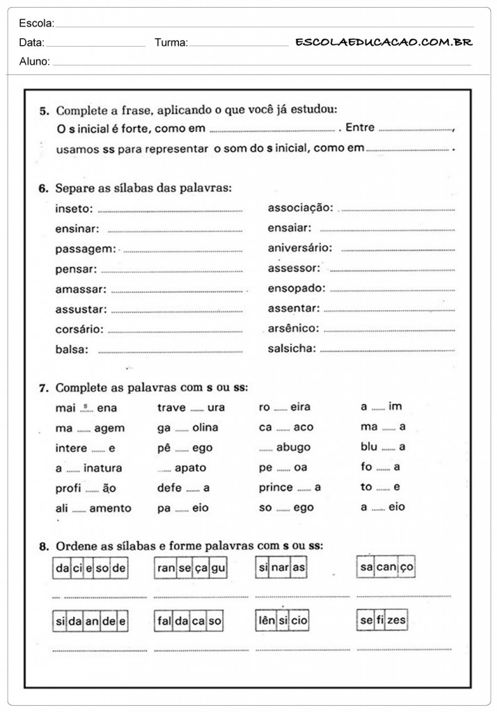Dicas de Atividades de Português 5º ano Ortografia