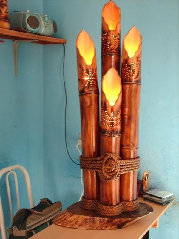luminária de bambu