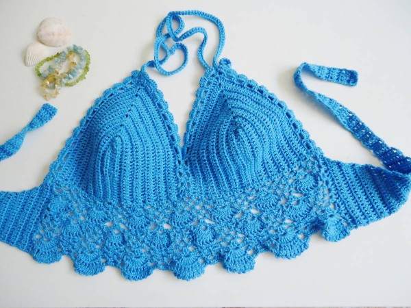 cropped azul de croche