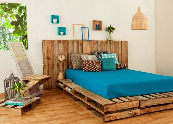 cama de casal de pallets com cabeceira