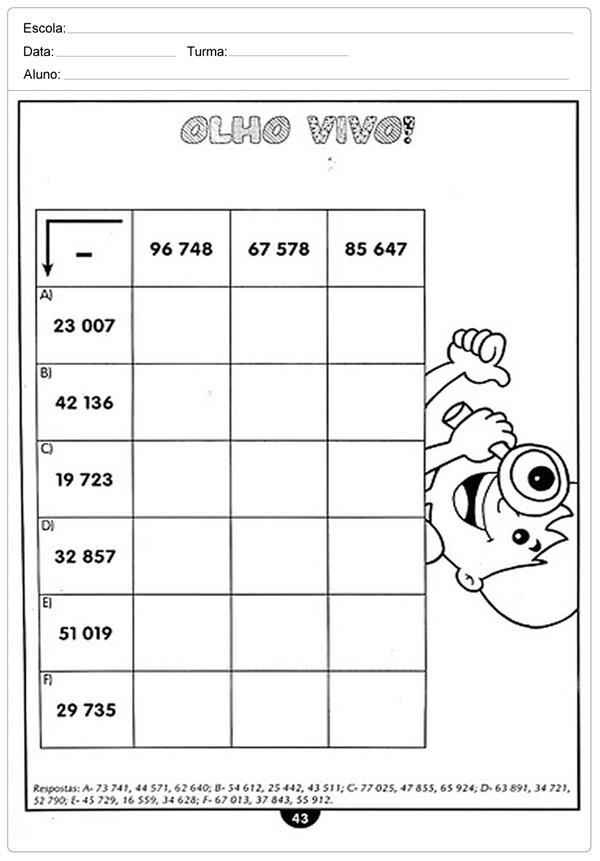 atividades de matemática 4 ano para imprimir