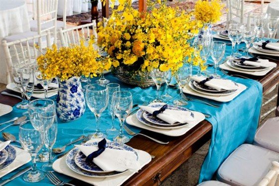 Decoração de casamento azul turquesa e amarelo