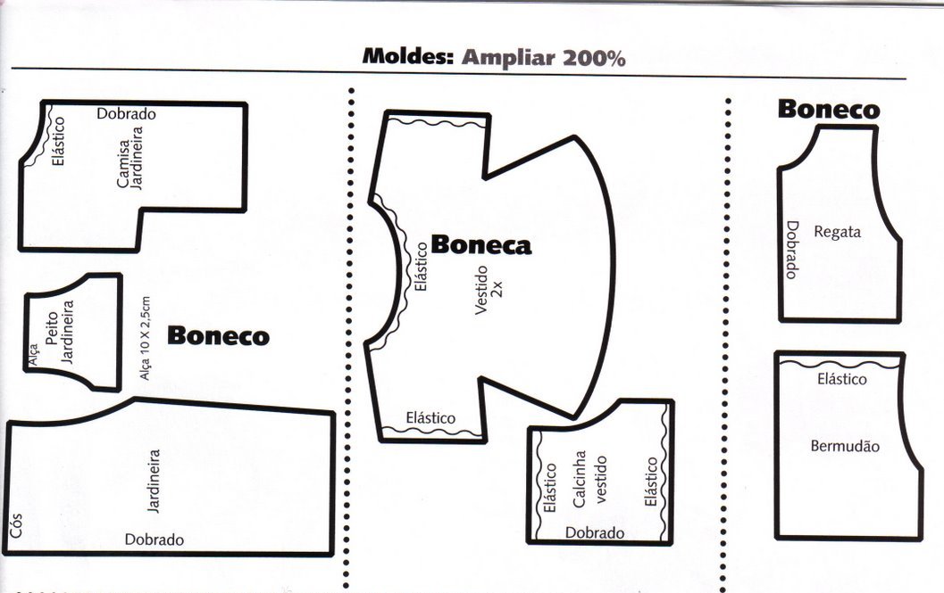 Molde de Roupas de Boneca para imprimir como faço, trabalhos